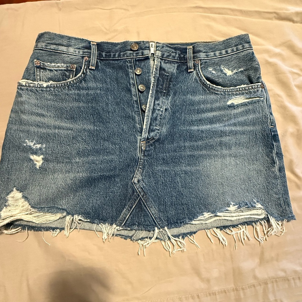 Agolde Blue Distressed Mini Skirt